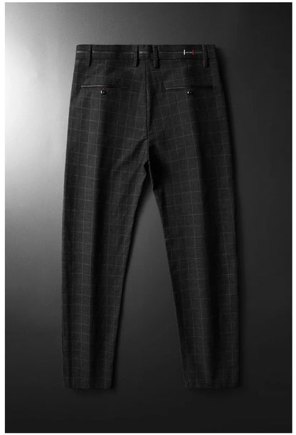 Spring Summer Business Men's Casual Pants Fashion Grid Design Versatile Comfortable Slim Straight Legs Elastic Male Trousers