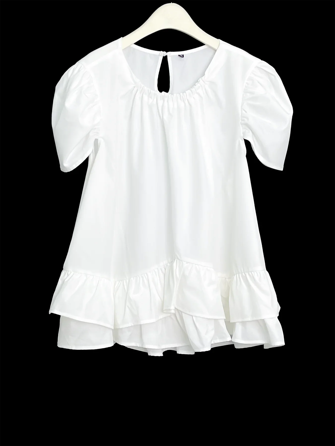 Plus size women's spring & summer simple fairy style puff sleeves, double hem round neck solid color versatile basic elegant top