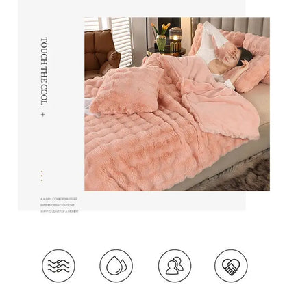 Super Soft Bubble Rabbit Velvet Blankets Multi Purpose All Seasons Air Conditioning Plush Blanket Solid Sofa Cover for Home