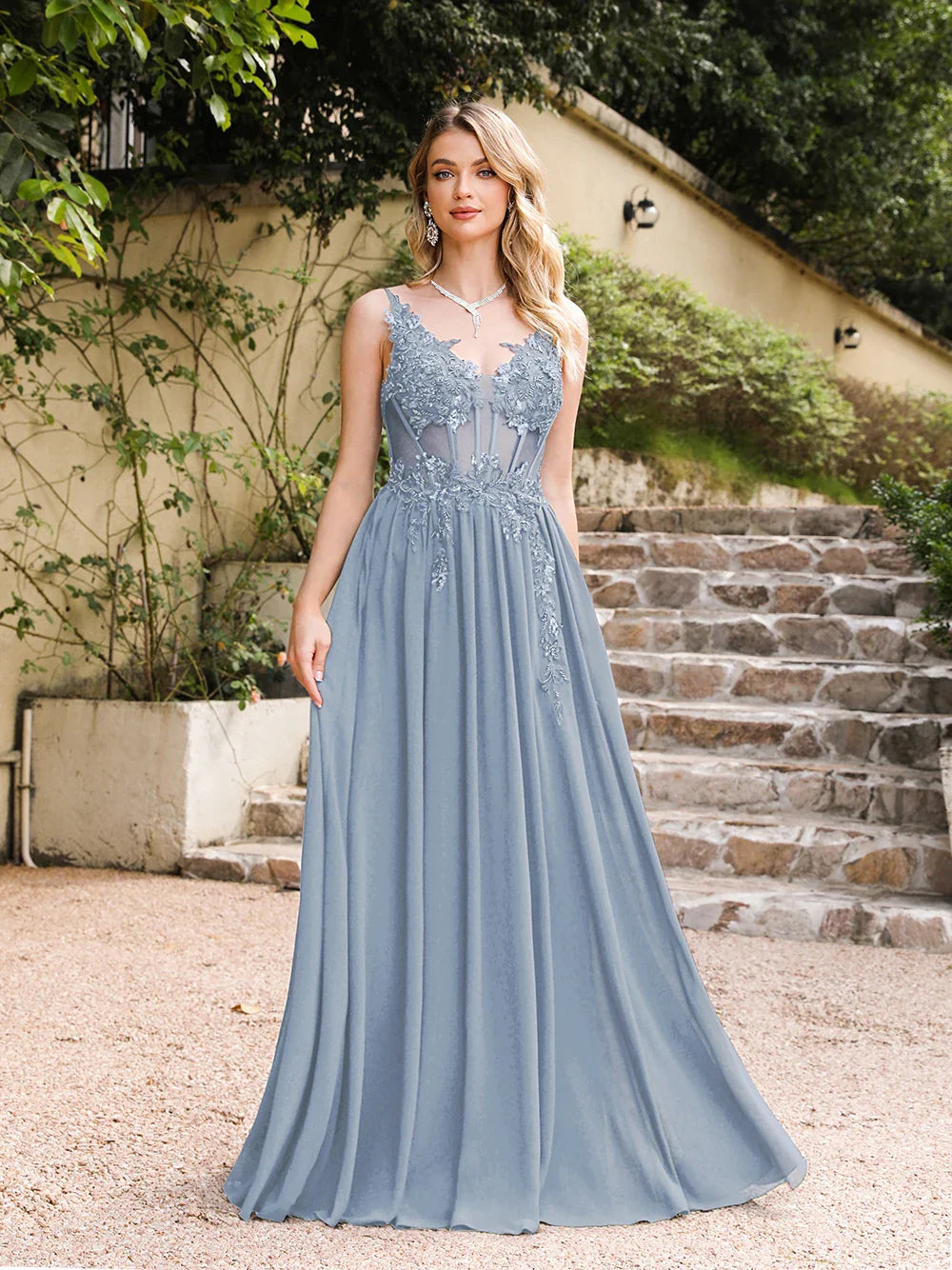 Real Photos Delicate Multi Color Prom Dress V Neck Beaded Appliques Illusion Spaghetti Strap Evening Gowns Lightning Delivery