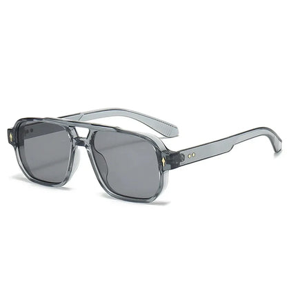 Vintage Double Bridges Men Square Sunglasses Fashion Green Ocean Lens UV400 Eyewear Women Trending Rivets Sun Glasses