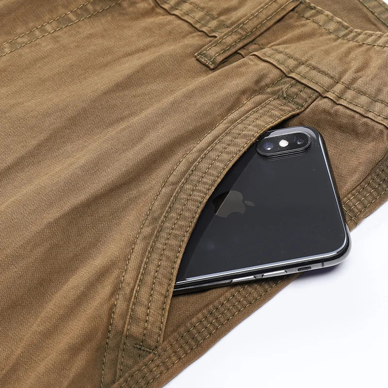 Four-season Pure Cotton Casual Pants Men's Work Pants Multi-pocket Straight Trousers