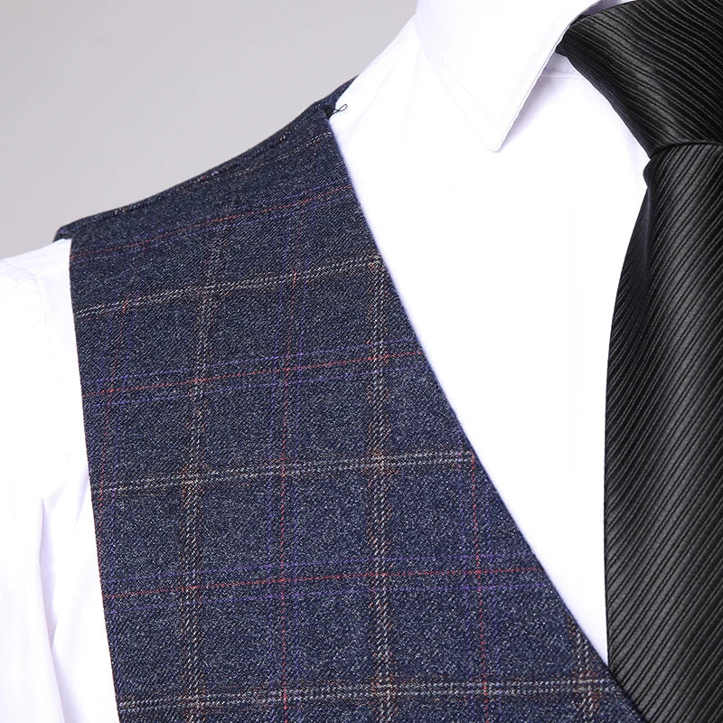 Blazer Vest Pants  Boutique Plaid Men's Formal Groom Wedding Dress Slim Suit 3Pcs or 2Pcs Men's Casual Business Suit Tuxedo