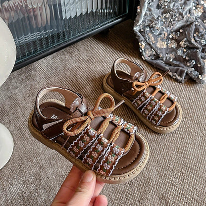 Baby Girls Hot Sale Summer Princess Fashionable Embroidery Soft Hollow Sandals Kid Elegant School Lightweight Cute Walking Shoes