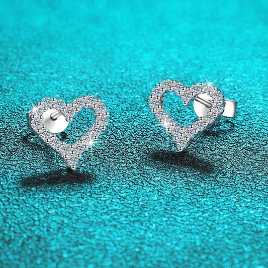 0.5/1cttw Heart Moissanite Stud Earrings for Women D Color Full Diamond Top Quality S925 Sterling Silver Wedding Jewelry