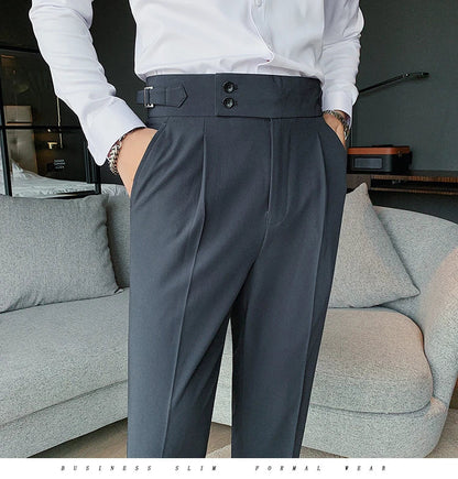Men British Style Suits Pants New Male Solid High Waist Trousers High Quality Men Formal Slim Fit Business Casual Suit Pants