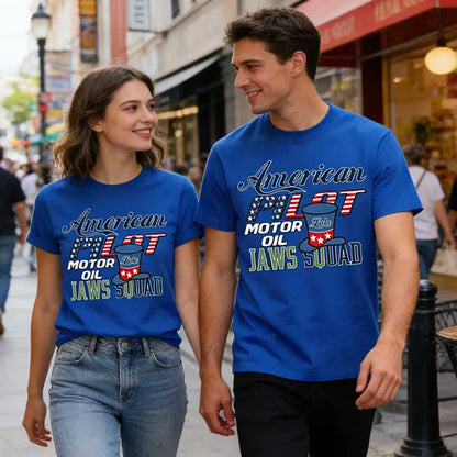 Unisex  American Pilot Motor Oil Graphic T-Shirt USA Flag Print Casual Streetwear Short Sleeve Tee Tee for Men Women