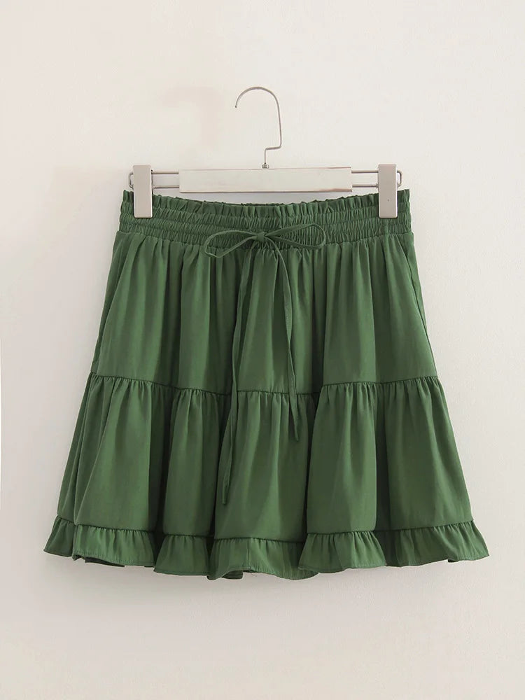 Black Mini Skirts For Women Ruffles High Waist A Line Solid White Skirt Ruffle Short Women's Skirts With Shorts Inside Summer