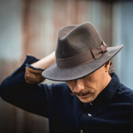 2022 New Fashion Men Fedoras Hat Women's Jazz Hat with Bow Tie Elegant Spring Black Woolen Blend Cap Outdoor Casual Felt Hat