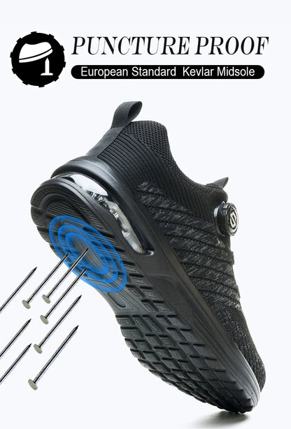 New Men's Rotary Buckle Safety Shoes Anti-Impact Anti-Piercing Lightweight Work Boots Fashion Sporty Design for Outdoor Pro