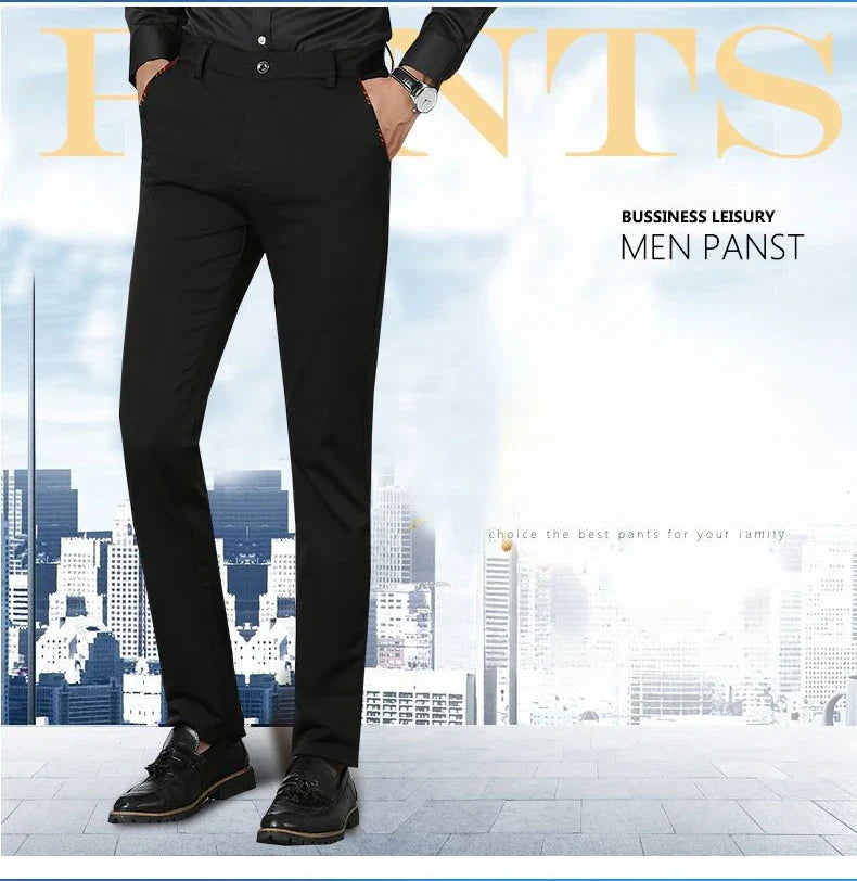 Fashion Men's Dress Pants Black Straight Business Casual Trousers Stretch Non-Ironing Slim Fit Formal Wear Suit Pants for Man