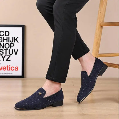 Men's Suede Leather Casual Shoes Mens Fashion Slip-on Rivets Party Wedding Loafers Moccasins Men Light Comfortable Driving Flats