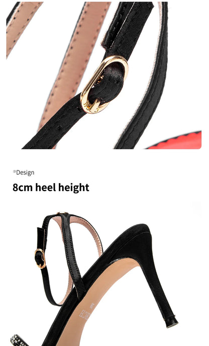 Woman's  Heels Summer Satin Open Toe Ankle Strap Girls Sandals 8cm