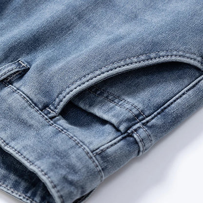 New Men's Light Business Micro Stretch Straight Fit Denim Pants Vintage Distressed All Season Wearable Long Pants