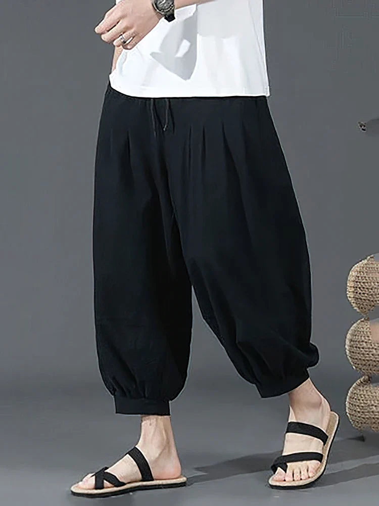 Summer Cotton Linen Shorts Men Baggy Wide leg Casual Capris Pants Male Sport Running Shorts 2025 Oversize Chinese