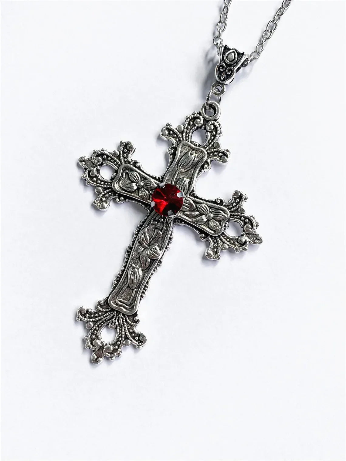 Cross pendant necklace Gothic style zircon inlaid pendant