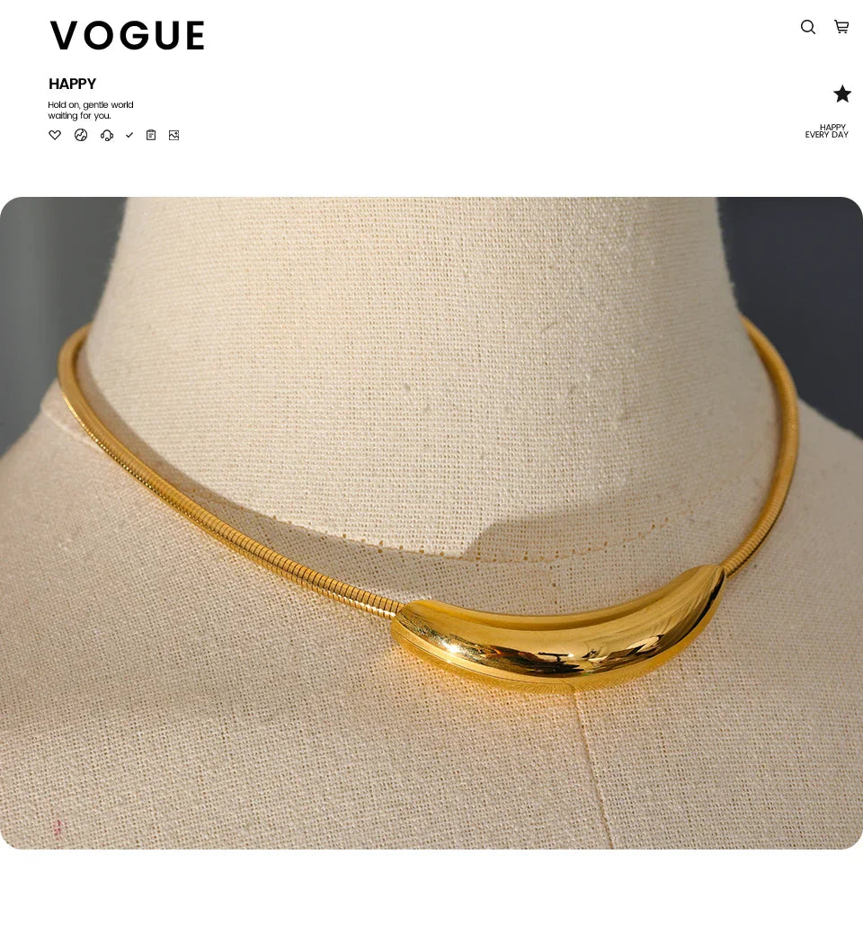 Waterproof Stainless Steel Popular Choker Light Necklace Women Statement Metal 18K Gold Plated Trendy Fashion Jewelry