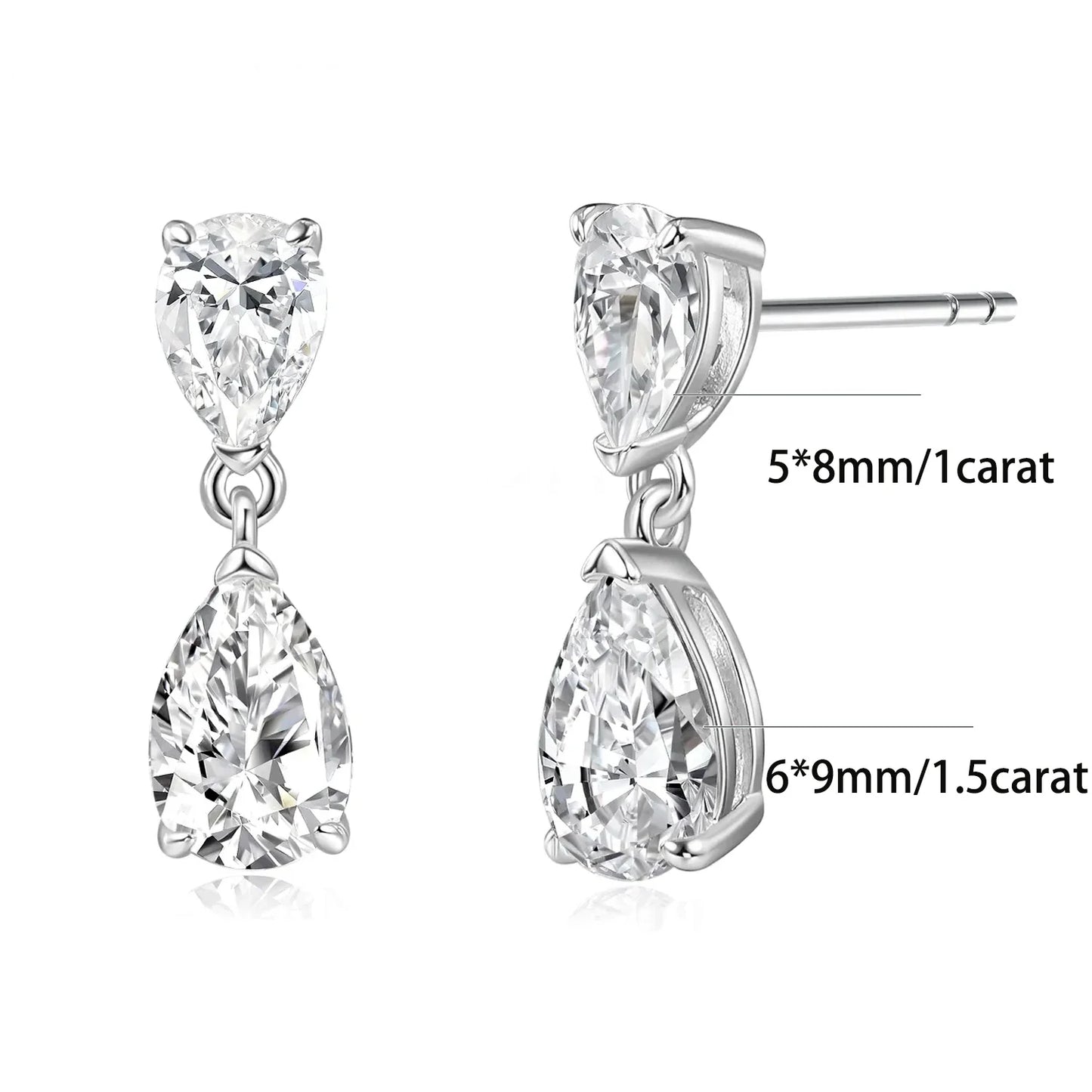 Waterdrop Moissanite Drop Earrings for Women Double Pear Cut Diamond Ear Stud 925 Sterling Silver Fine Jewelry with Certificate