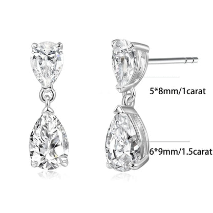 Waterdrop Moissanite Drop Earrings for Women Double Pear Cut Diamond Ear Stud 925 Sterling Silver Fine Jewelry with Certificate