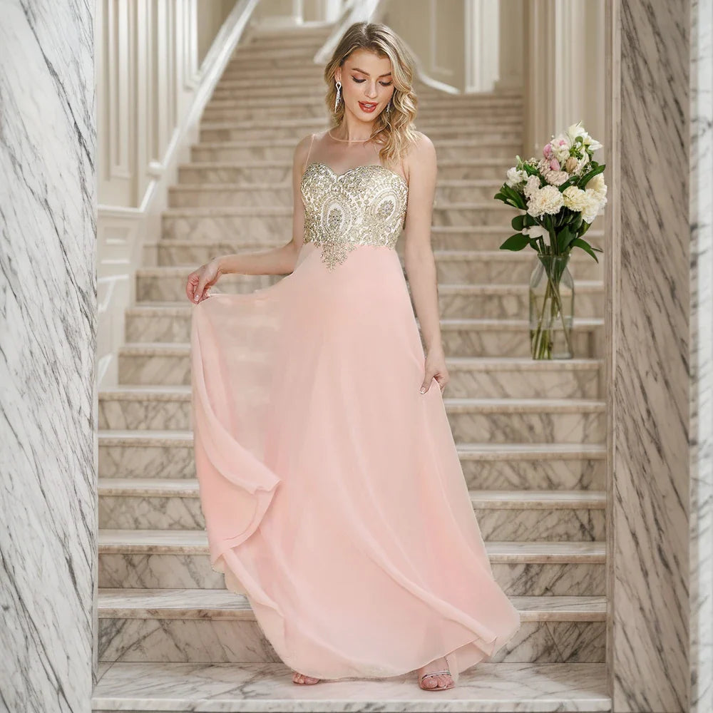 Elegant Sweetheart Prom Dress with Gold Embroidered Bodice & Flowing Chiffon Skirt for Homecoming & Formal Events