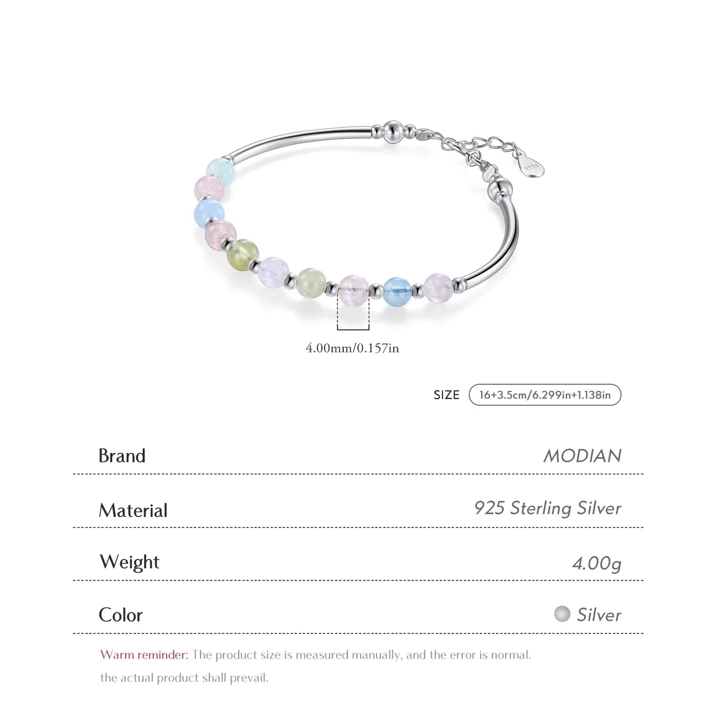 925 Sterling Silver Colorful Beads Crystal Charms Bracelet Fashion New Luxury Bangle Chain For Women Party Jewelry