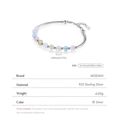 925 Sterling Silver Colorful Beads Crystal Charms Bracelet Fashion New Luxury Bangle Chain For Women Party Jewelry
