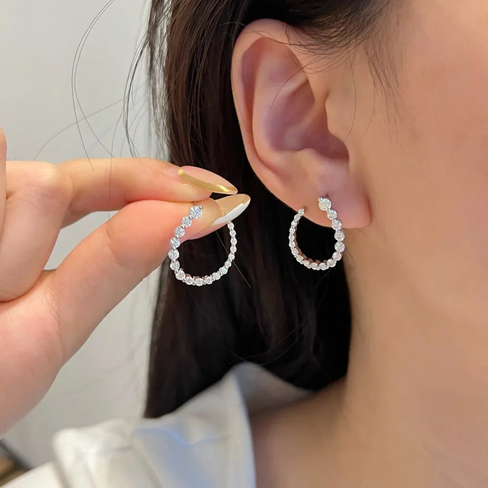 Round Cut Moissanite Half Hoops Earrings for Women 925 Sterling Silver U-Style Size Gradient Diamond Stud Earring Fine Jewelry