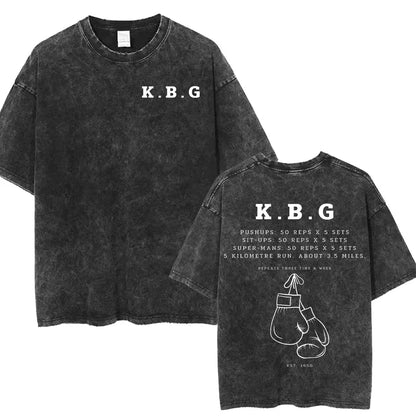 Anime Hajime No Ippo Washed Vintage T-shirt Kamogawa Boxing Gym Harajuku T-shirts Makunouchi Takamura KGB Loose Cotton T Shirt