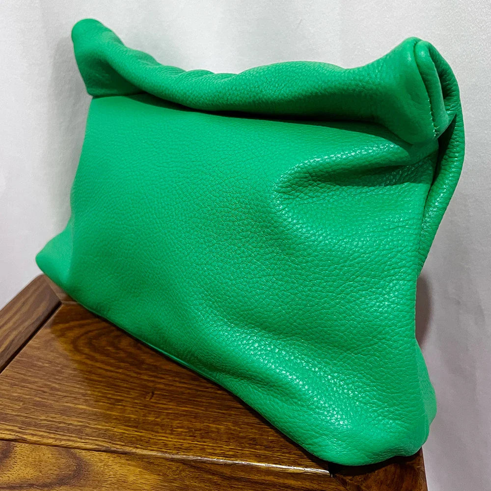 Leather Cowhide Handbag High Quality Leather Women's Foldable Designer Handbag Simple Magnet Handle Bags