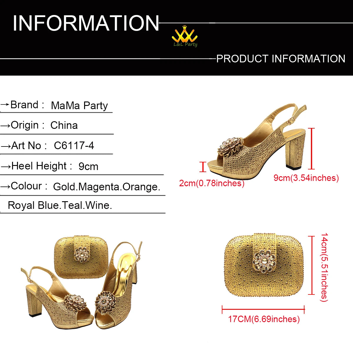 Special Design Women Crystal Style African Ladies Party Shoes Matching Bag in Magenta Color