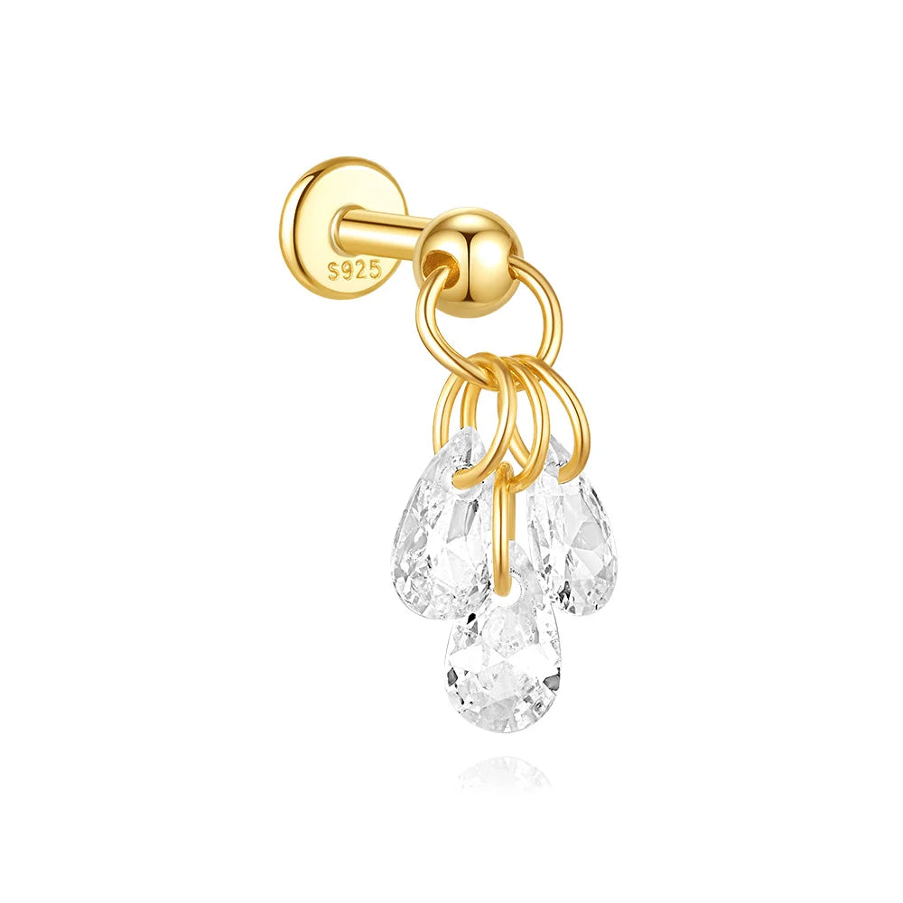 1PC Four Pointed Star Moon Tassel Lotus Cartilage Spiral Puncture 925 Sterling Silver Stud Earring For Women Ins Earring