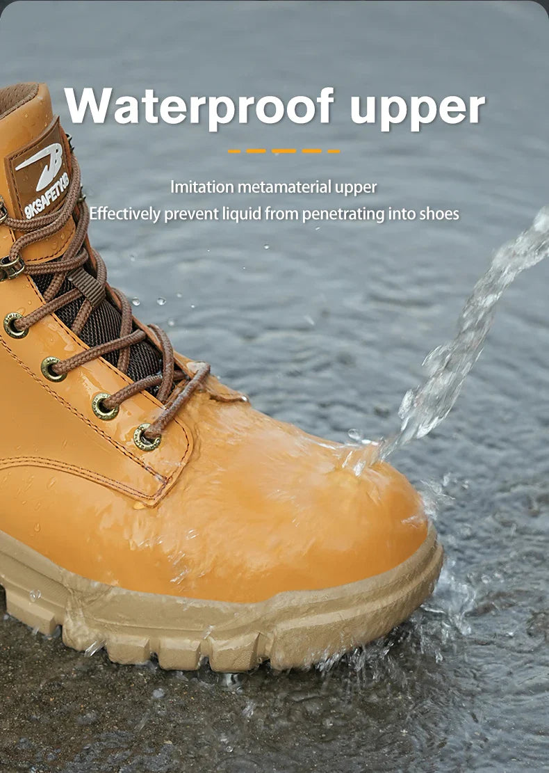 High Top Men Work Shoes Anti-Puncture Anti-smash Work Sneakers Slip Resistant Comfortable Soft Water Resistant Work Hiking Boots