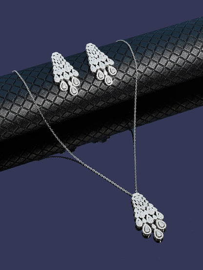 New Elegant Charms Gift Water Droplets Shape Cubic Zircon Necklace Earrings 2pcs Set For Women Wedding Anniversary Jewelry