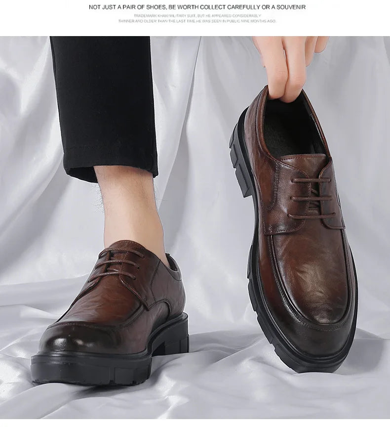 5 8 10 Cm Heel Shoes Men Fashion Casual Cow Leather Men's Dress Shoes British Breathable Groom Platform Wedding Shoes Male