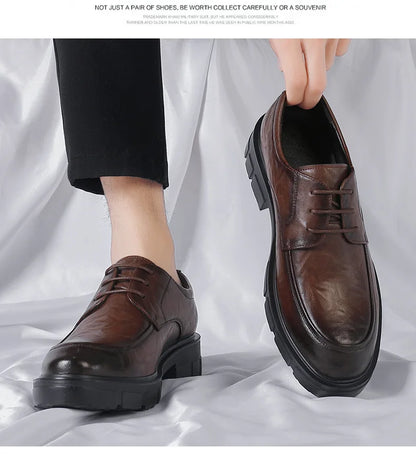 5 8 10 Cm Heel Shoes Men Fashion Casual Cow Leather Men's Dress Shoes British Breathable Groom Platform Wedding Shoes Male