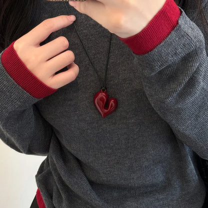 Red Heart Pendant Necklace vintage 80s Aesthetic Love inspired choker New Fashion Romantic Heart Necklace For Women