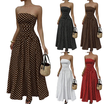 Women's Polka Dot Maxi Dress Off Shoulder A-line Waist Slimming Dress Fashion Evening Gown Retro Elegant Polka Dot Patry Dresses