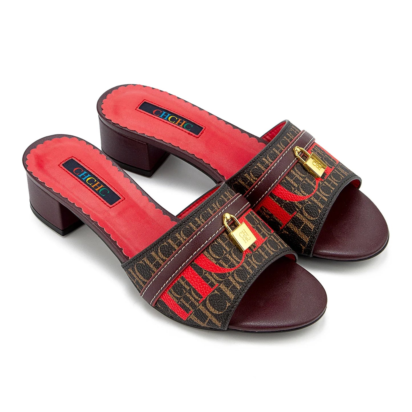 Fashionable High Quality Metal Lock Monogram Print Women's Low Heeled Slippers Temperament Versatile Women's Slippers