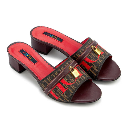 Fashionable High Quality Metal Lock Monogram Print Women's Low Heeled Slippers Temperament Versatile Women's Slippers