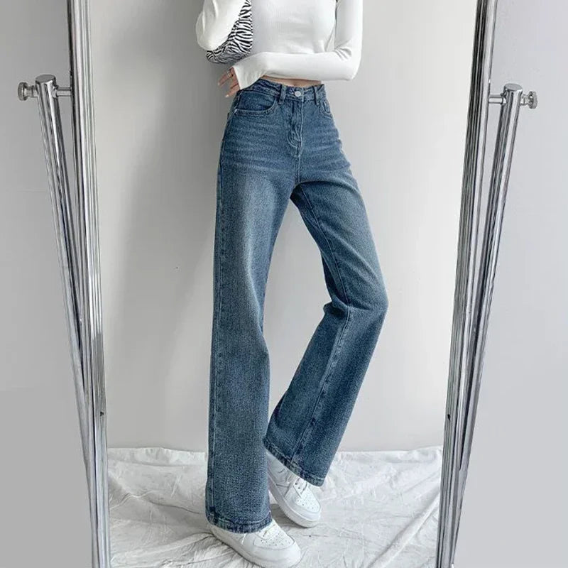 Women Baggy High Waisted Jeans Pants Girls Straight Leg Casual Denim Pants