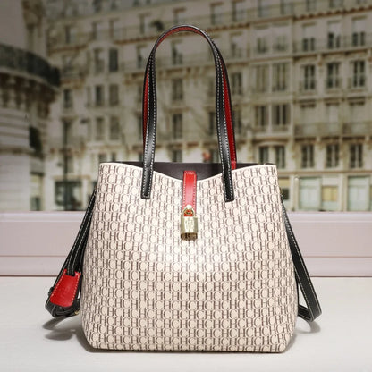 Exquisite Monogram Tote Bag Padlock Accent Quality Shoulder Straps Fine Stitching Spacious Daily Commute Travel Essential