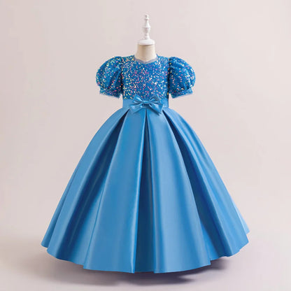 Christmas Sequin Bridesmaid Girl Dresses Elegant Bow Wedding Party Princess Prom Kids Dress For Girls Birthday Evening Costumes