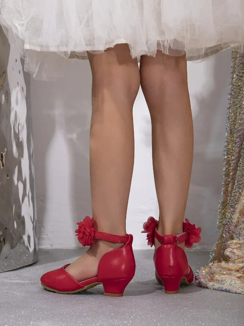 2025 New Girl Sandals Sweet Elegant Kids Fashion Princess Catwalk High-heels Shoes Causal Chic Flower Kids Wedding Party Sandals