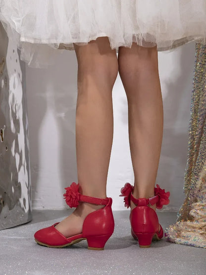 2025 New Girl Sandals Sweet Elegant Kids Fashion Princess Catwalk High-heels Shoes Causal Chic Flower Kids Wedding Party Sandals