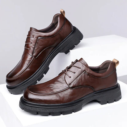 Men's Comfortable Genuine Leather British Thick-soled Business Leather Shoes for Spring 2025, New Lace-up Oxford Shoes