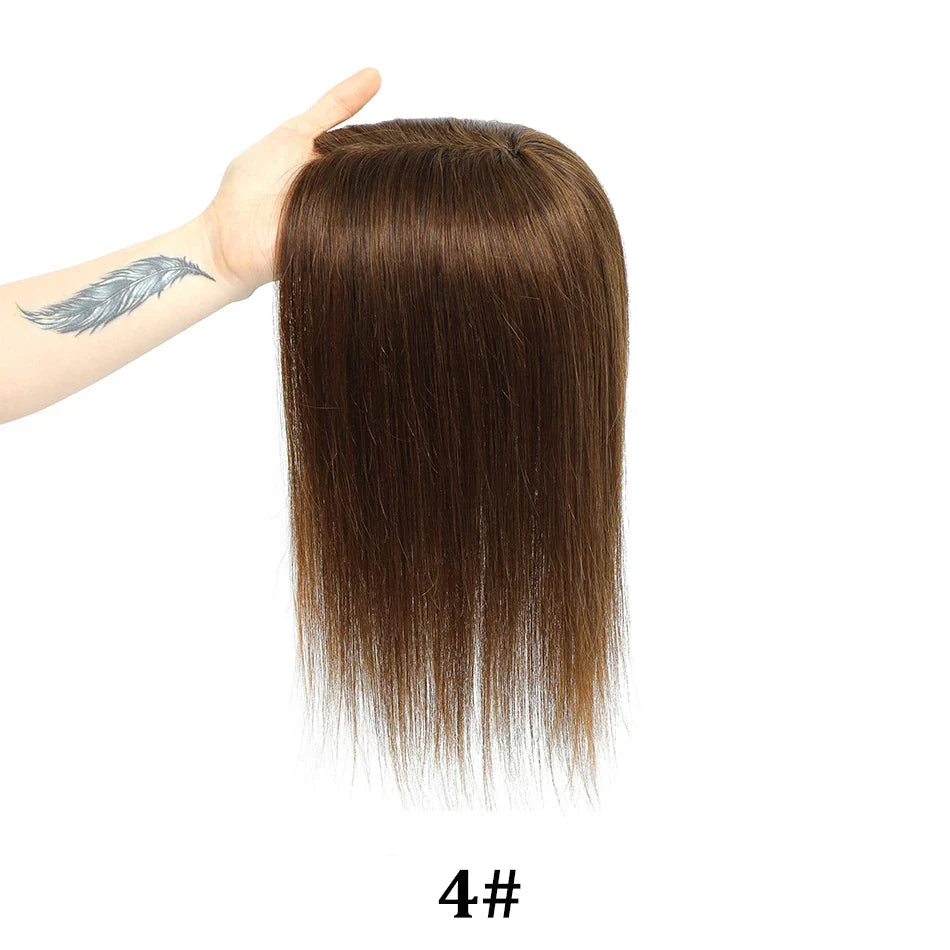 12x13cm Human Hair Toppers with Bangs Black Brown Clip in Hair Toupee for Women Skin Scalp Clip in Remy Hair Pieces