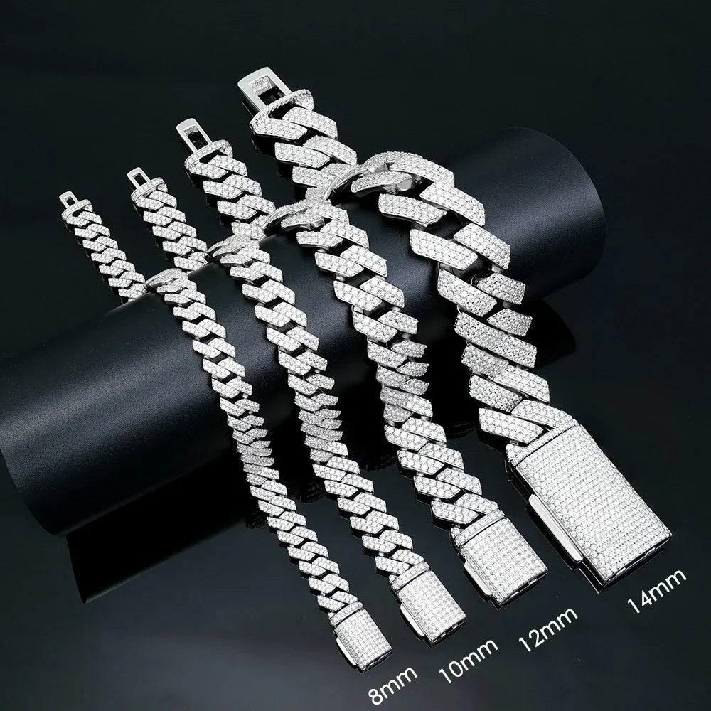 GRA Certified D VVS1 Moissanite Cuban Bracelet 8mm/10mm/12mm/14mm s925 Sterling Sliver Cuban Bracelets for Women Man