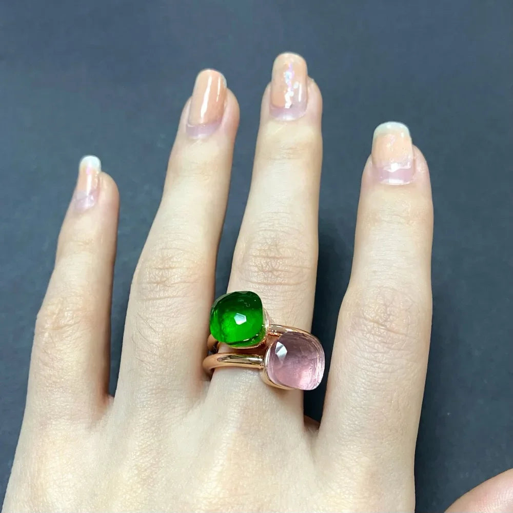 2Pcs/Set Fashion Stacked Candy Ring Women Mix Color Crystal Jewelry 30 Colors Trendy Gift for Valentine's Day