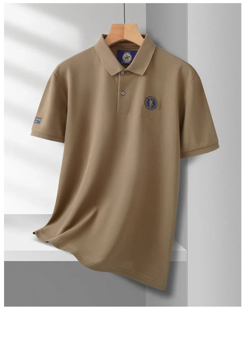 Luxury brand badge embroidery polo shirt short sleeve men's summer top fashionable breathable lightweight comfort casual T-shirt