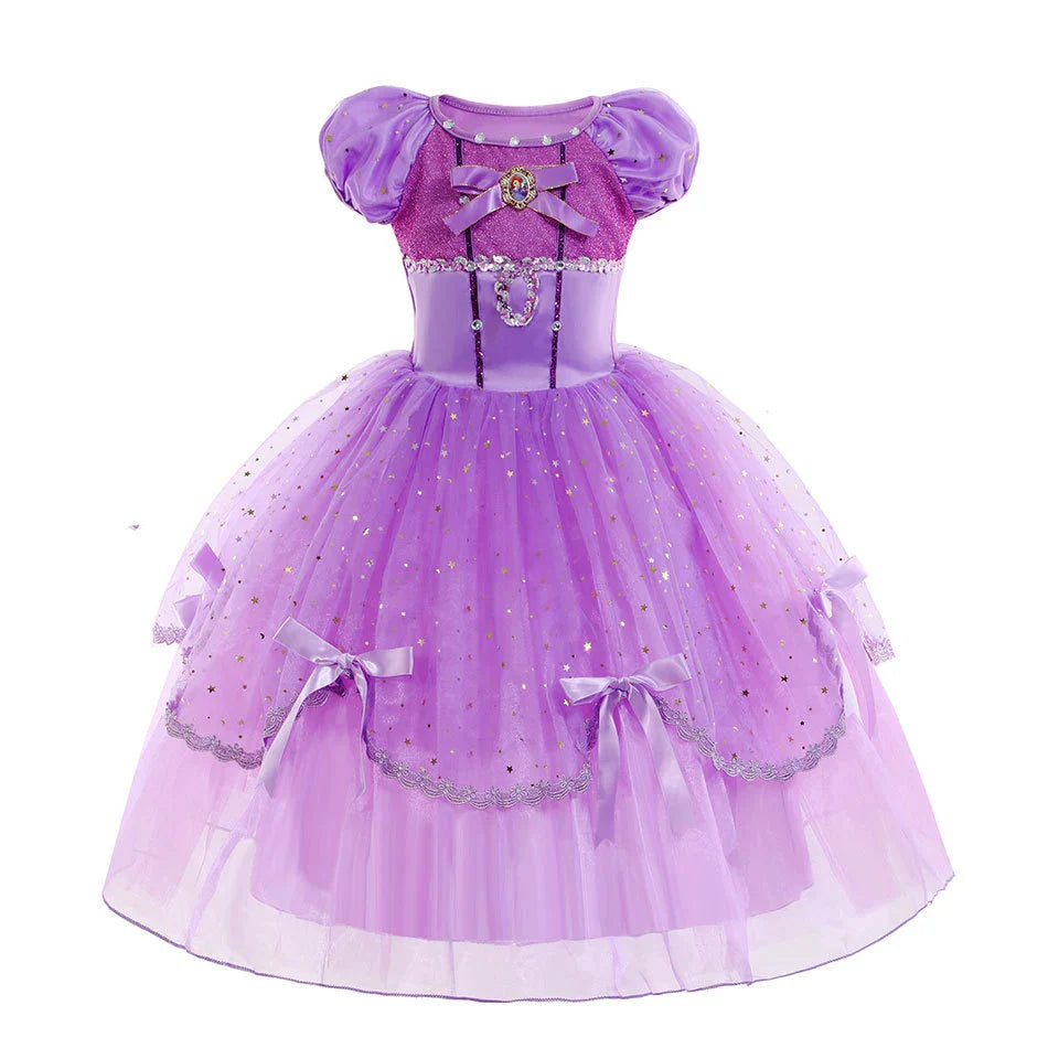 Little Girl Sofia Princess Ball Gown Role Play Delicate Carnival Costume Junior Catoon TV Series Heroine Dress Birthday Party